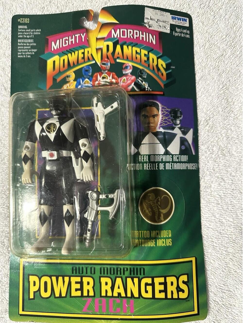 Bandai Mighty Morphin Power Rangers Zach Black Ranger Auto Action Figure 1994